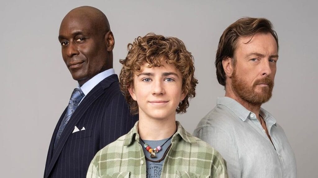 Walker Scobell, Toby Stephens and Lance Reddick in a promotional image for Percy Jackson and the Olympians