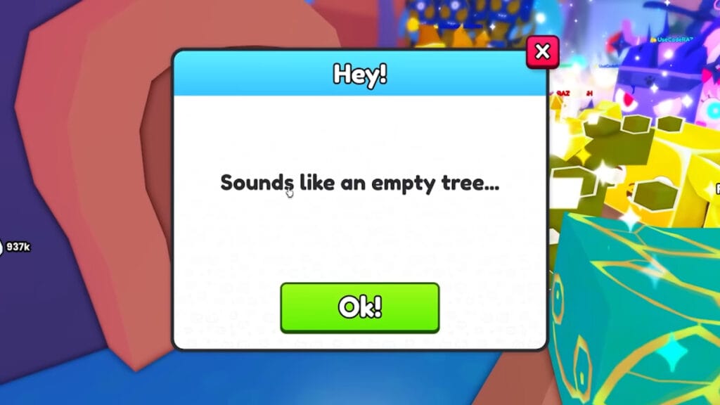 The empty tree message in Pet Simulator 99