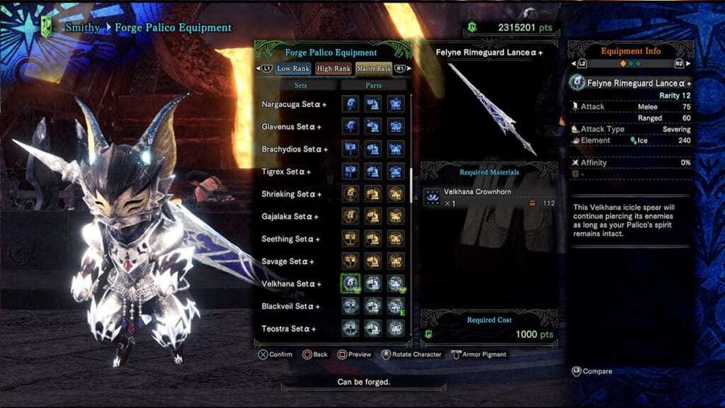 Rimeguard Lance, the best Ice Palico weapon in MHW