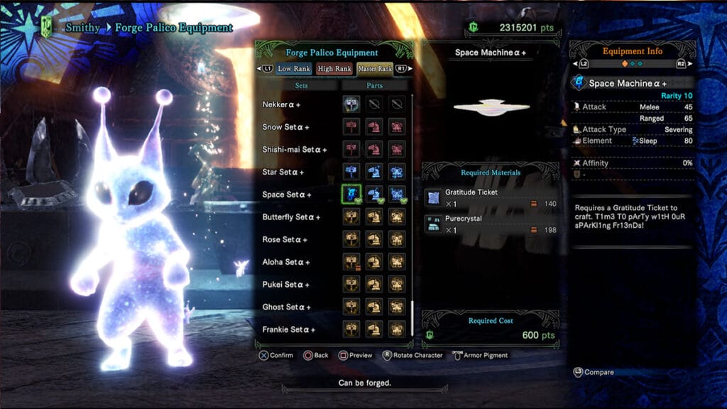 Space Machine, the best Paralysis Palico weapon in MHW