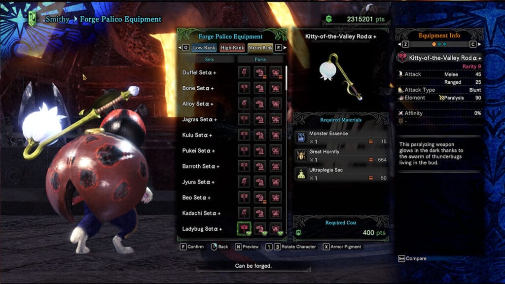 Kitty-of-the-Valley Rod, la meilleure arme Paralysis Palico dans MHW