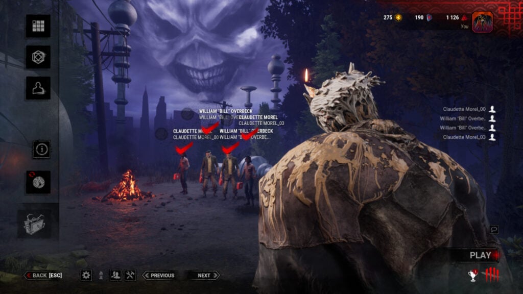 Four survivors with medkits in the pre-match lobby in Dead by Daylight