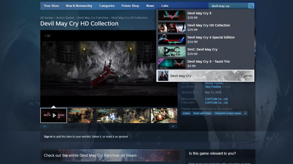 Игры Devil May Cry удалены из Steam от Capcom