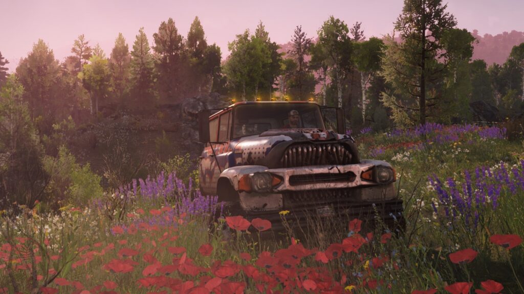 Sunlight beams off the hood of a truck in Expeditions: A MudRunner Game