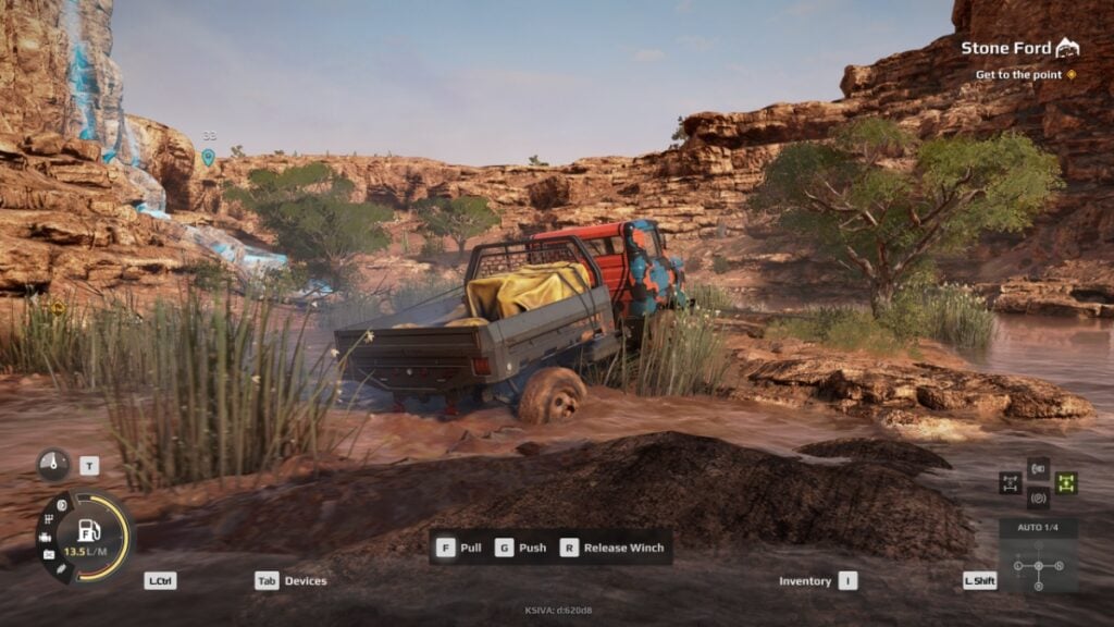 A truck fights to free itself from the mud in Expeditions: A MudRunner Game