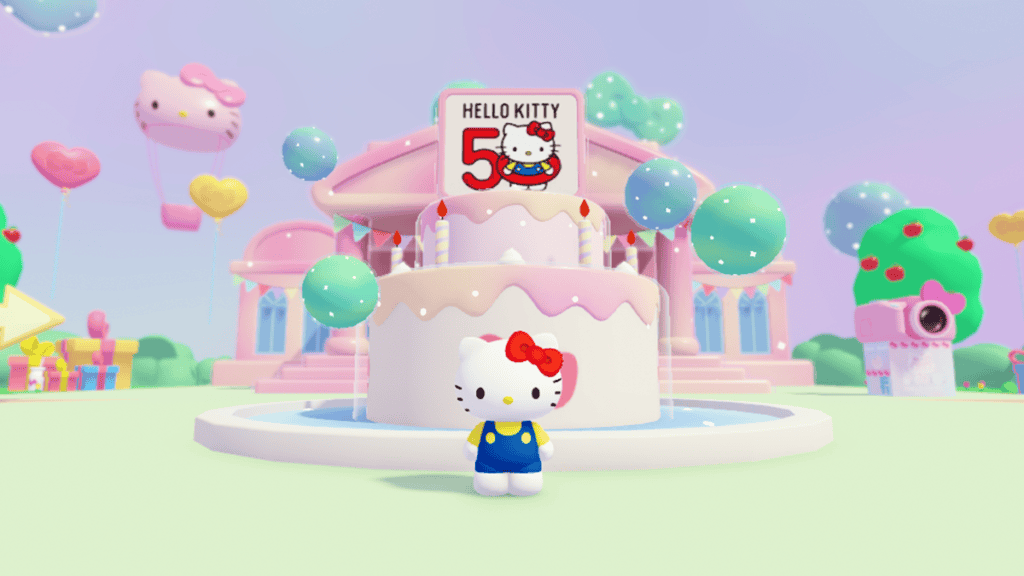 Hello Kitty in Front of Cake Fountain in Roblox Hello Kitty Cafe
