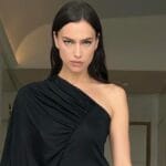 Irina Shayk in a black dress New York Fashion Week