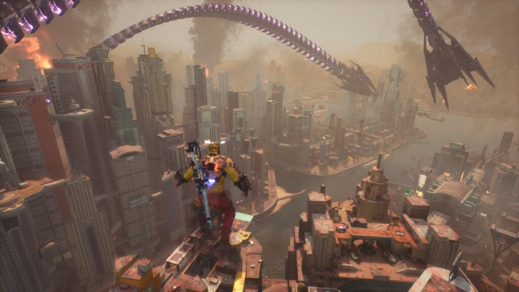 Deadshot flies above Metropolis