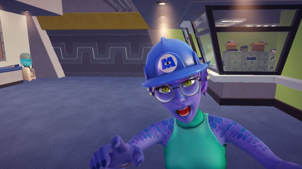 Take a selfie of your Monsters Inc. monster disguise for the "Escape Claws" quest.