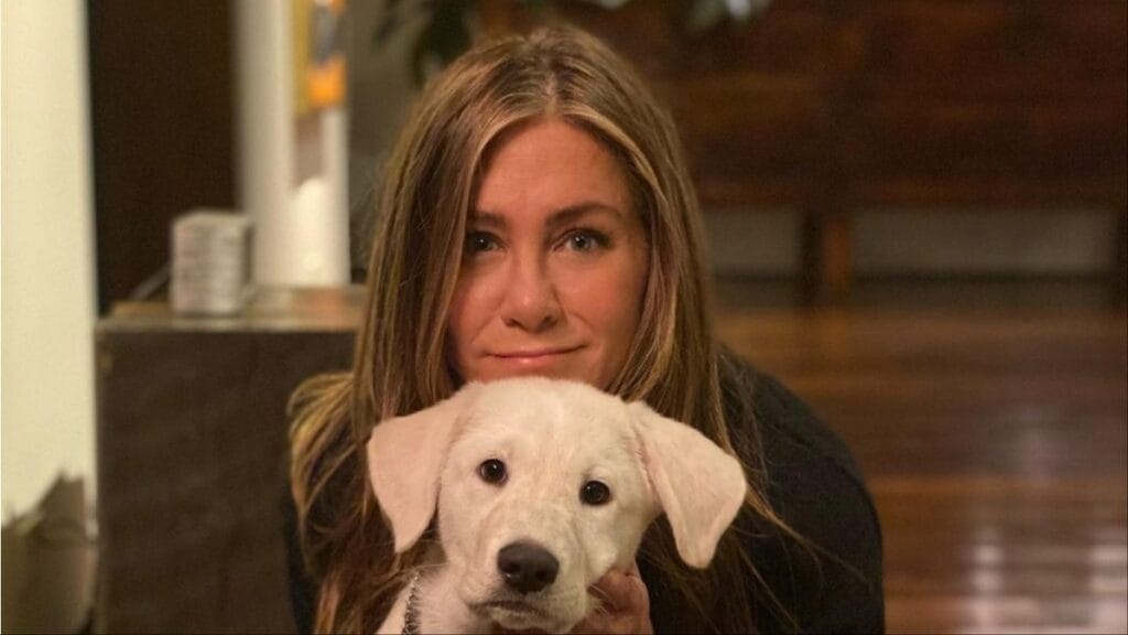 Jennifer Aniston with her dog.