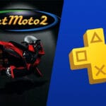 Jet Moto 2 cover art for the PS1 and the PS Plus Logo