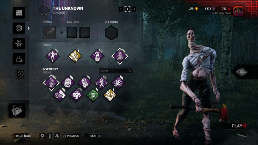 A meta loadout, one of the best builds for the Unknown in Dead by Daylight