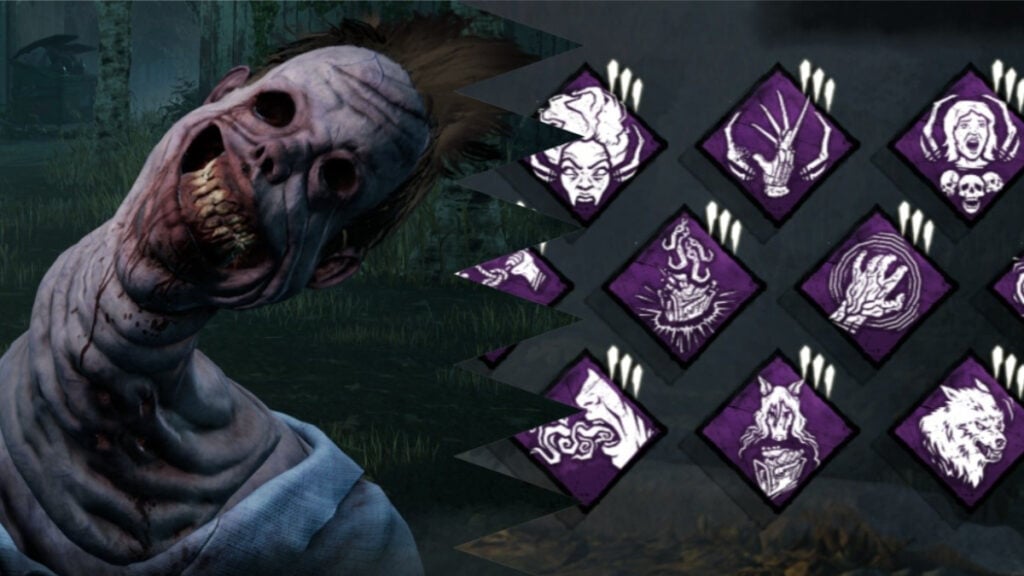 A close-up of the Unknown beside the icons for several perks in Dead by Daylight