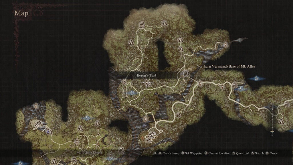 The location of Beren's Tent in Dragon's Dogma 2. 