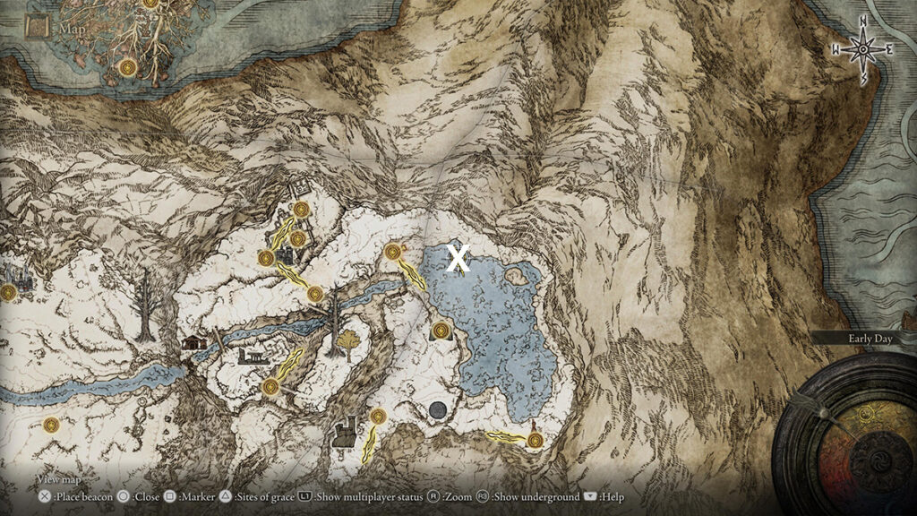 The location of the Seppuku Ash of War in the game's map. 