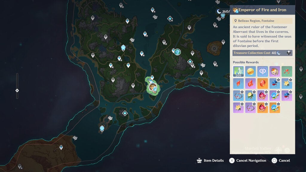 Lokalizacja bossa Imperatora Ognia i Żelaza, jak pokazano na mapie Genshin Impact. 