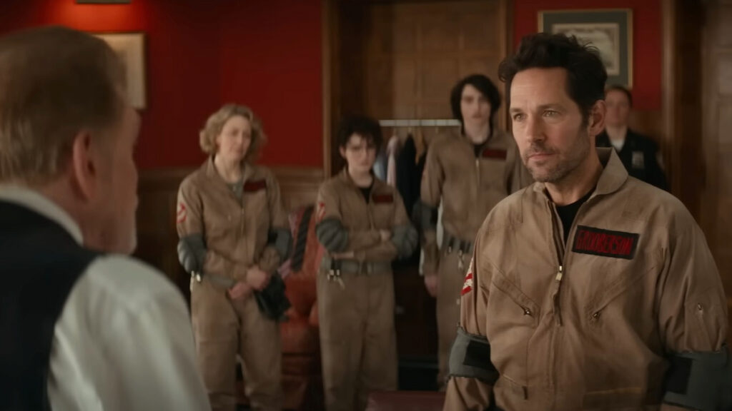 Carrie Coon, Mckenna Grace, Finn Wolfhard and Paul Rudd in Ghostbusters: Frozen Empire