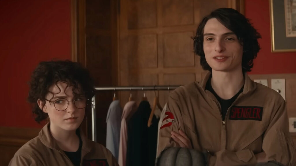 Finn Wolfhard and Mckenna Grace in Ghostbusters: Frozen Empire which might have a post-credits scene.