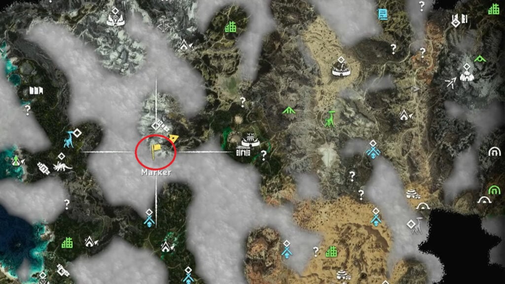 A map showing the location of the Apex Dreadwing in Horizon Forbidden West
