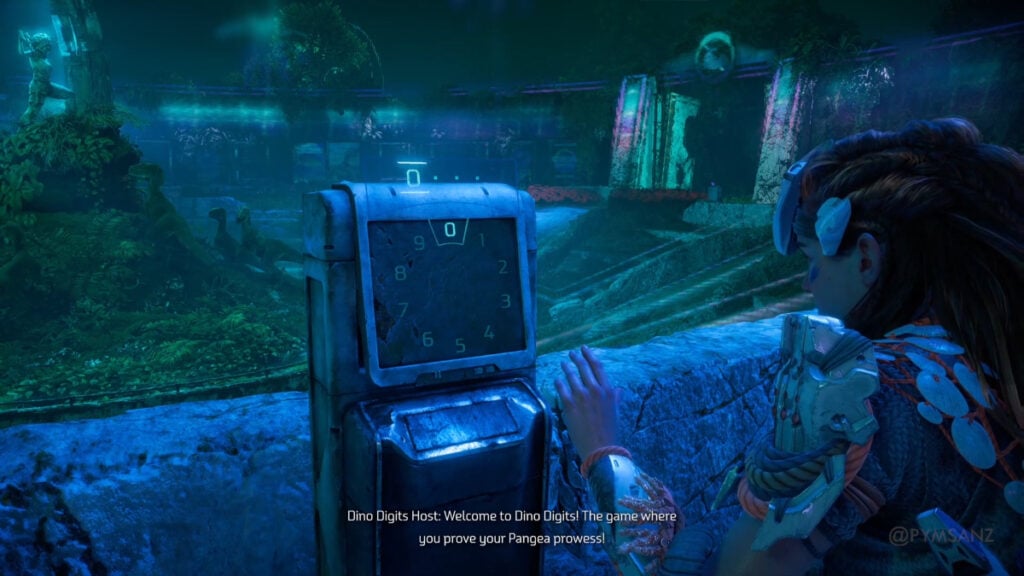 Aloy inputs the Dino Digits code into a machine in Horizon Forbidden West