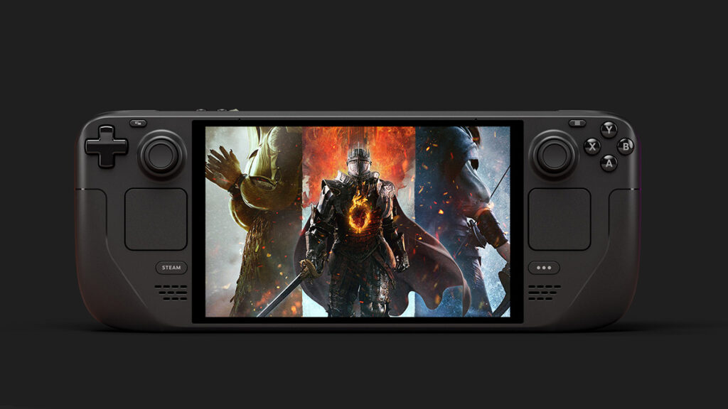 An image featuring the Dragon's Dogma 2 cover art placed within a Steam Deck OLED.