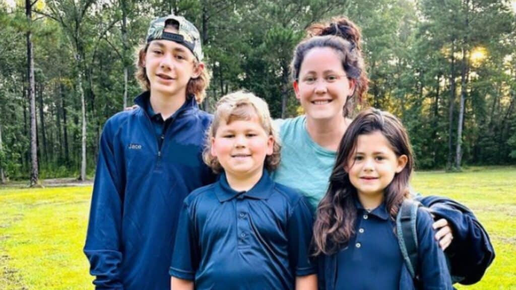 Jenelle Evans poses with her three children amid different co-parenting relationships with their dads