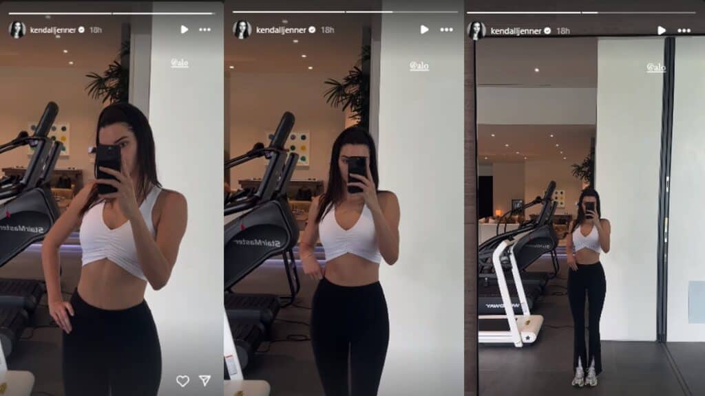Kendall Jenner at the gym in workout gear.