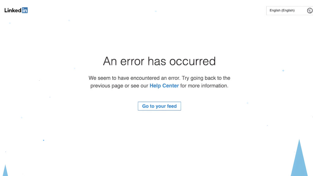 An error screen on LinkedIn