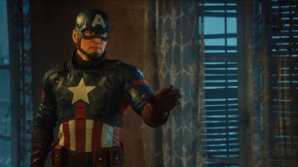 Captain America raises his hand to reassure someone in Marvel 1943: Rise of Hydra