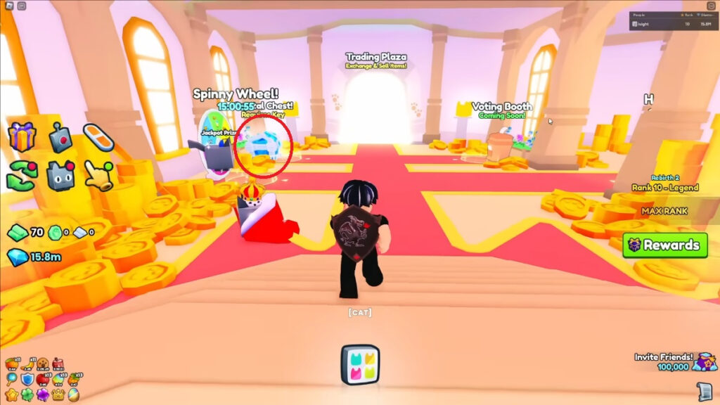 The location of the Crystal Chest within the castle in Pet Simulator 99