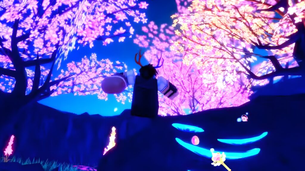 A player flies through the pixie forest in Royale High