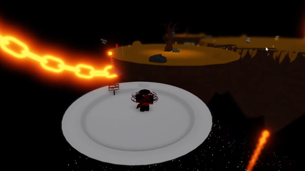 The player rides on a plate to get the Tycoon Glove in Slap Battles