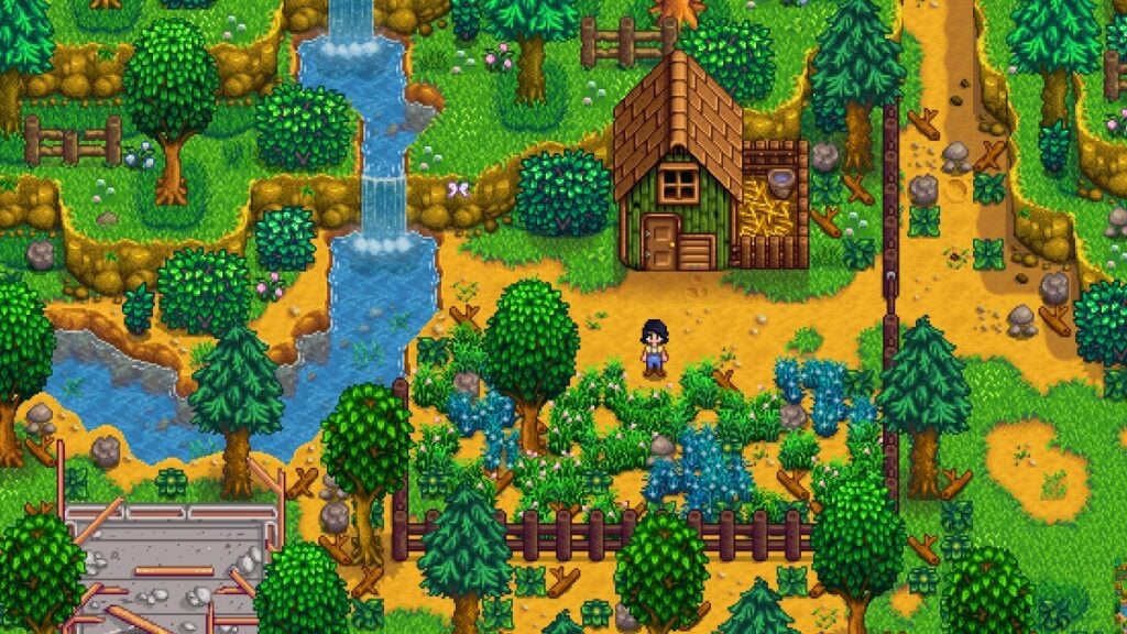 The player stands in the new Meadowlands farm added in Stardew Valley 1.6