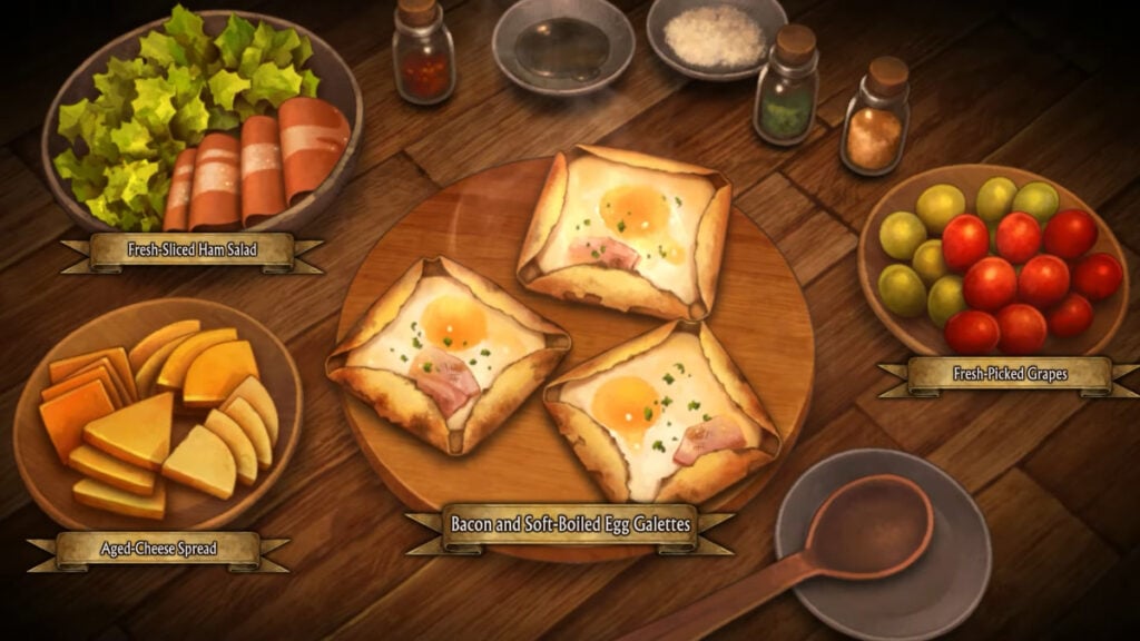 Tasty-looking food sits on a table in Unicorn Overlord