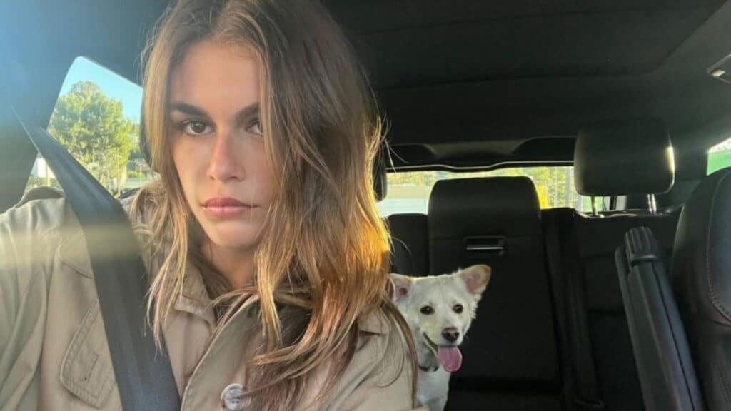 Kaia Gerber clicks selfie in a car