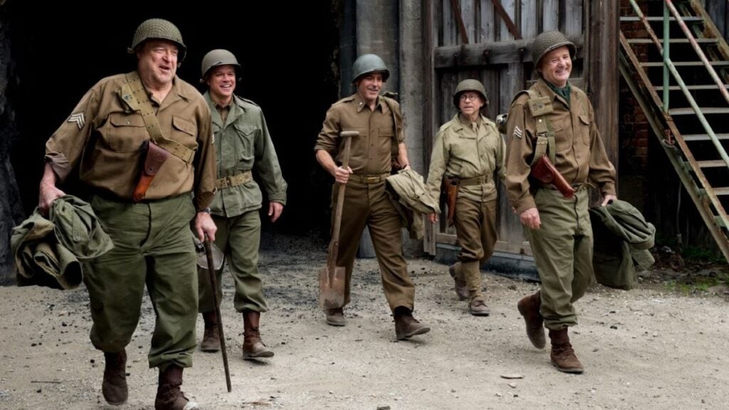A shot of George Clooney and costars in The Monuments Men