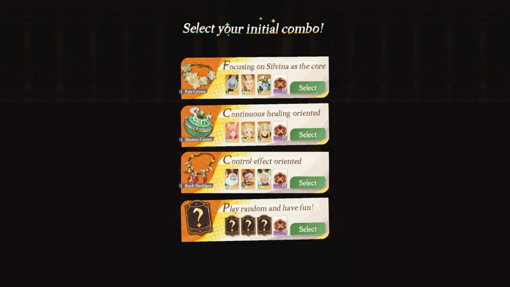 The initial combo selection screen, as showcased in AFK Journey. 