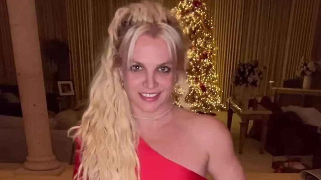 Toxic crooner Britney wearing a red dress during the holidays.
