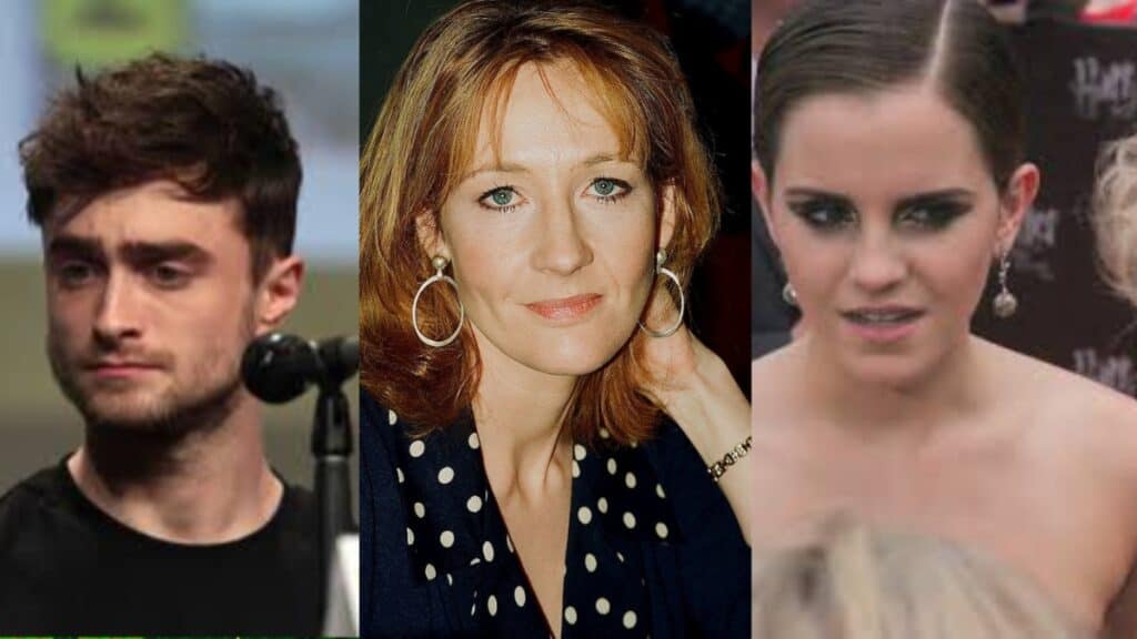 Daniel Radcliffe, J.K. Rowling, and Emma Watson