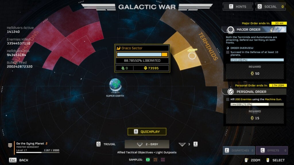 The Galactic map showing the Draco Sector