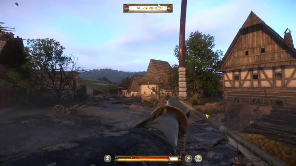 A player uses a bow reticle in Kingdom Come: Deliverance