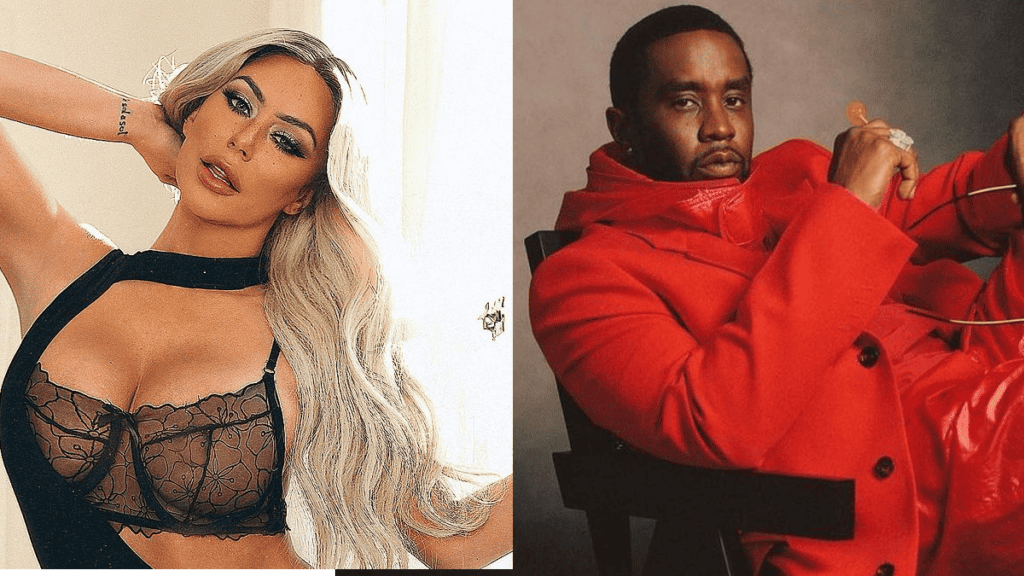 Aubrey O'Day and Sean Diddy photo merge amid The Downfall of Diddy interview.