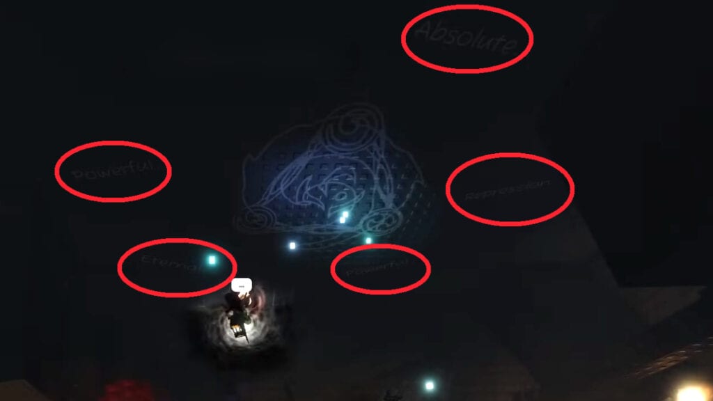 The words hidden around the altar in Sol's RNG