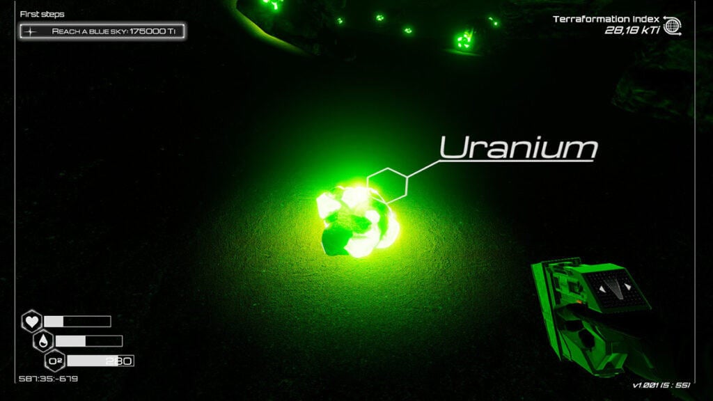 Uranium, as the resource appears on The Planet Crafter.