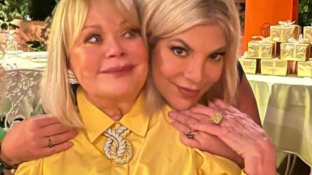Actress Tori Spelling poses for a photo with her mother Candy.