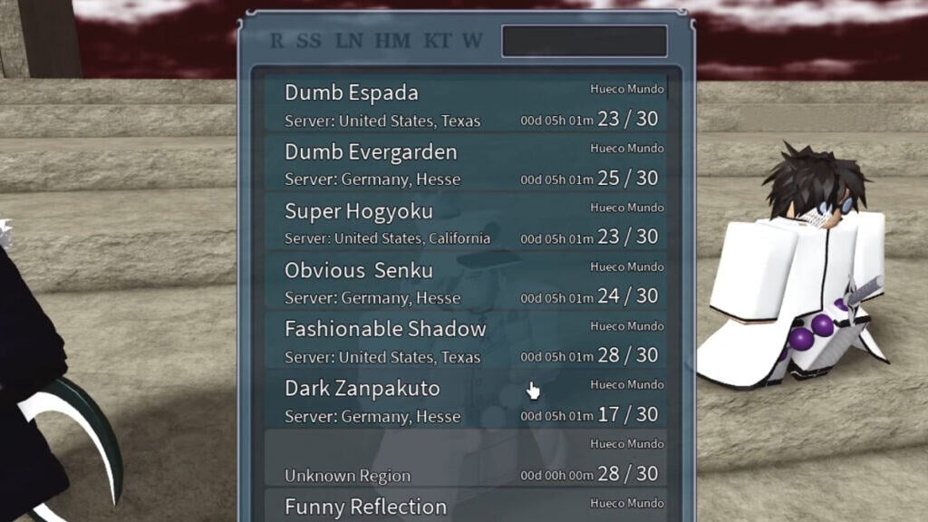 The server list in Type Soul used to get Voltstanding