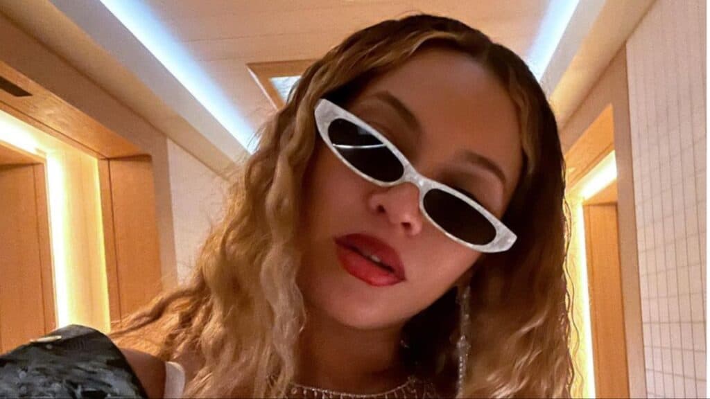 Beyonce takes a selfie in white-framed shades
