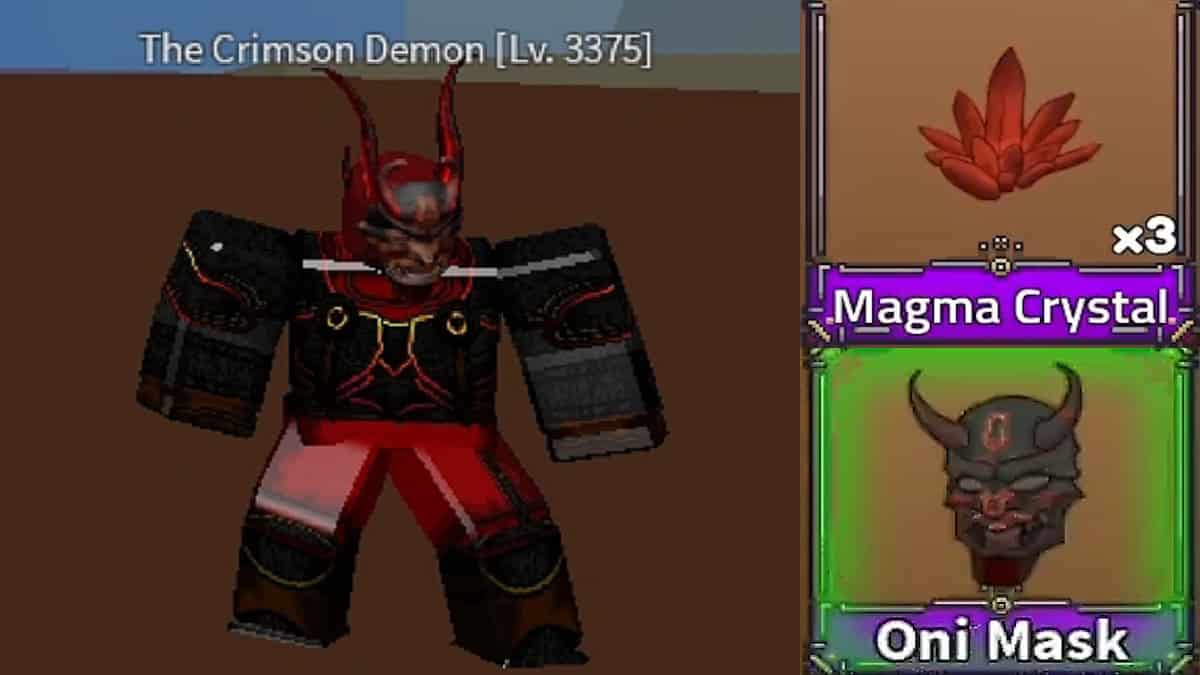 Der purpurrote Dämonenboss lässt die Oni-Maske fallen