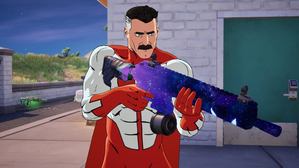 Image of Omni-man character holding a Tactical AR weapon in Fortnite