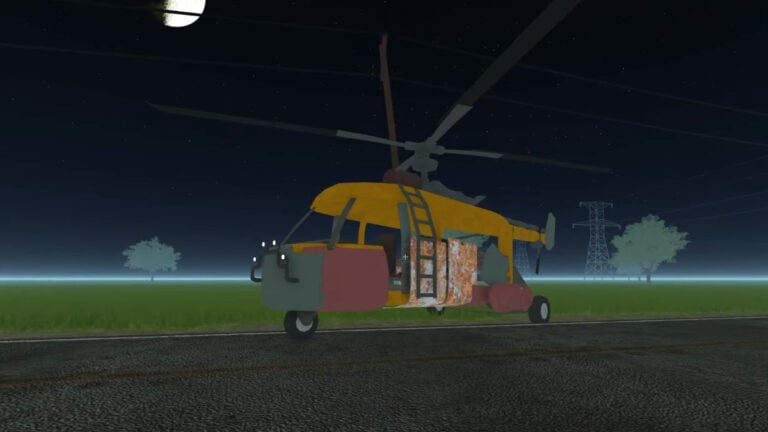 A Helicopter waits by the roadside at night in A Dusty Trip